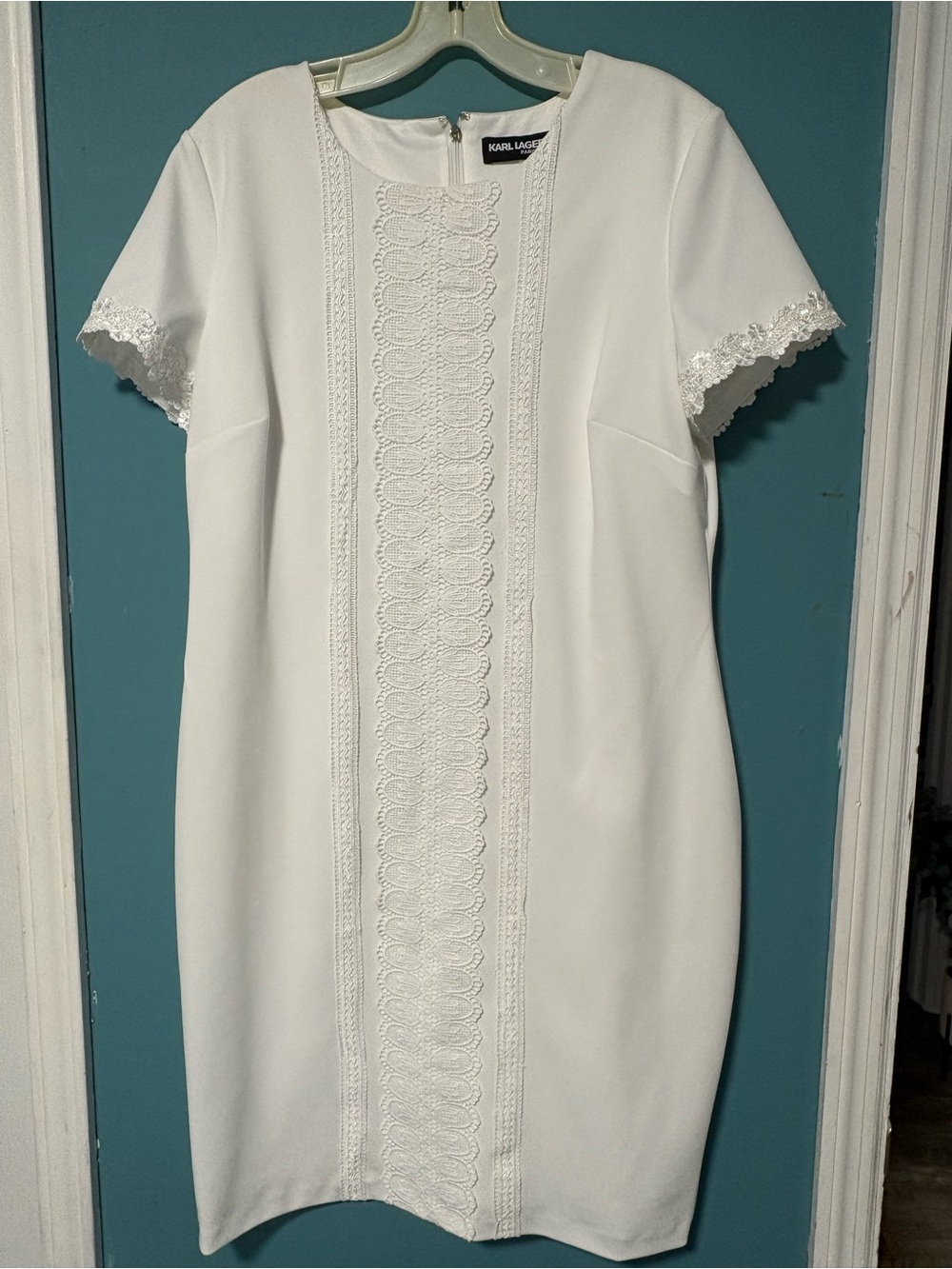 Karl Lagerfeld White Lace-Panel Shift Dress